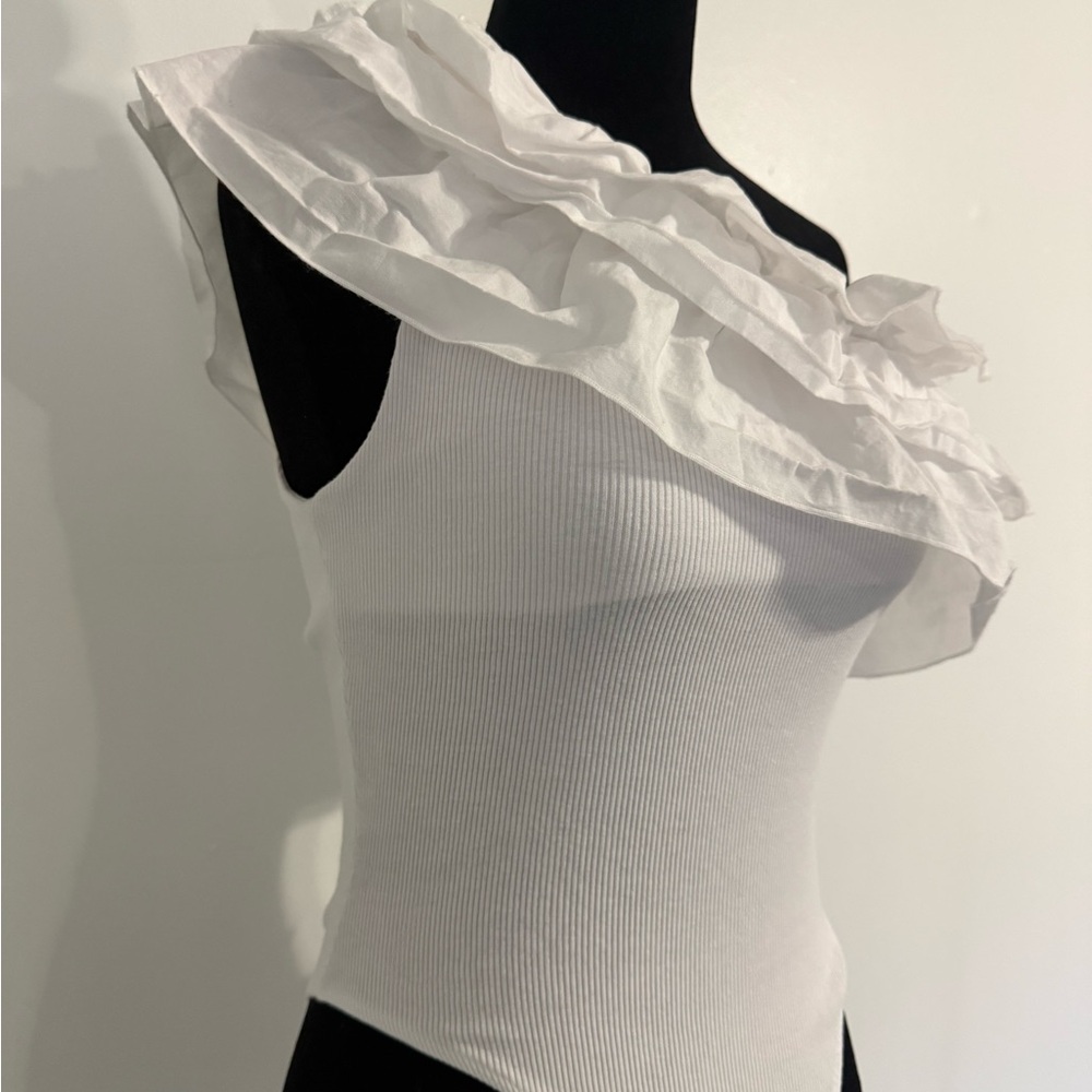 Zara White One-Shoulder Ruffle Bodysuit - Picture 3 of 7
